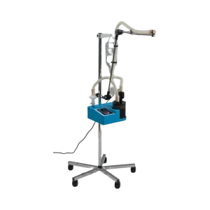 Hikoneb 906 S/LCD hospital ultrasonic nebulizer: blue unit on a wheeled stand with medication chamber and tube arm