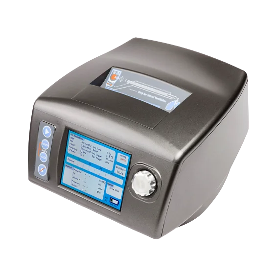 KMV 5010 mechanical ventilator: dark grey body, touchscreen, rotary control knob and buttons on the left