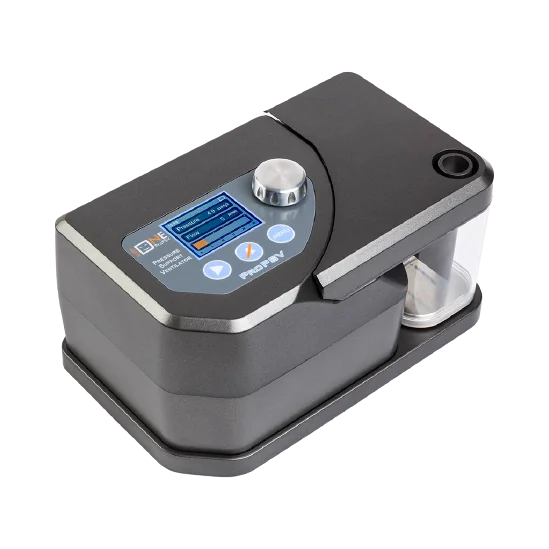 ProPSV pressure support non-invasive ventilator: dark grey body, display, rotary knob and humidifier chamber